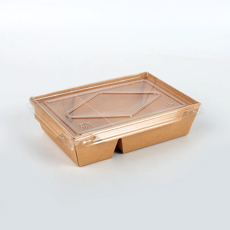 Custom Printed Eco-friendly Kraft Paper Lunch Bento Box with Matt Lamination Double Cells for Sushi & Noodle Packaging - Image 2