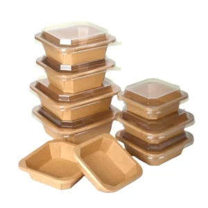 Kraft Paper Octagonal Bowl 500ml Paper Salad Containers with Lid in Stock Ready to Ship Fast Delivery