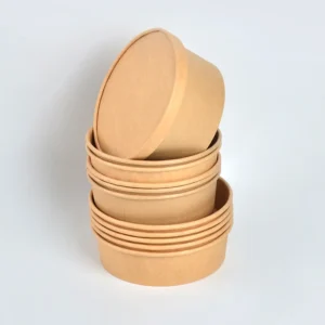 in Stock Disposable 750ml Food Packing Container Salad Bowls Kraft Paper Bowl with Lid Snack Sushi