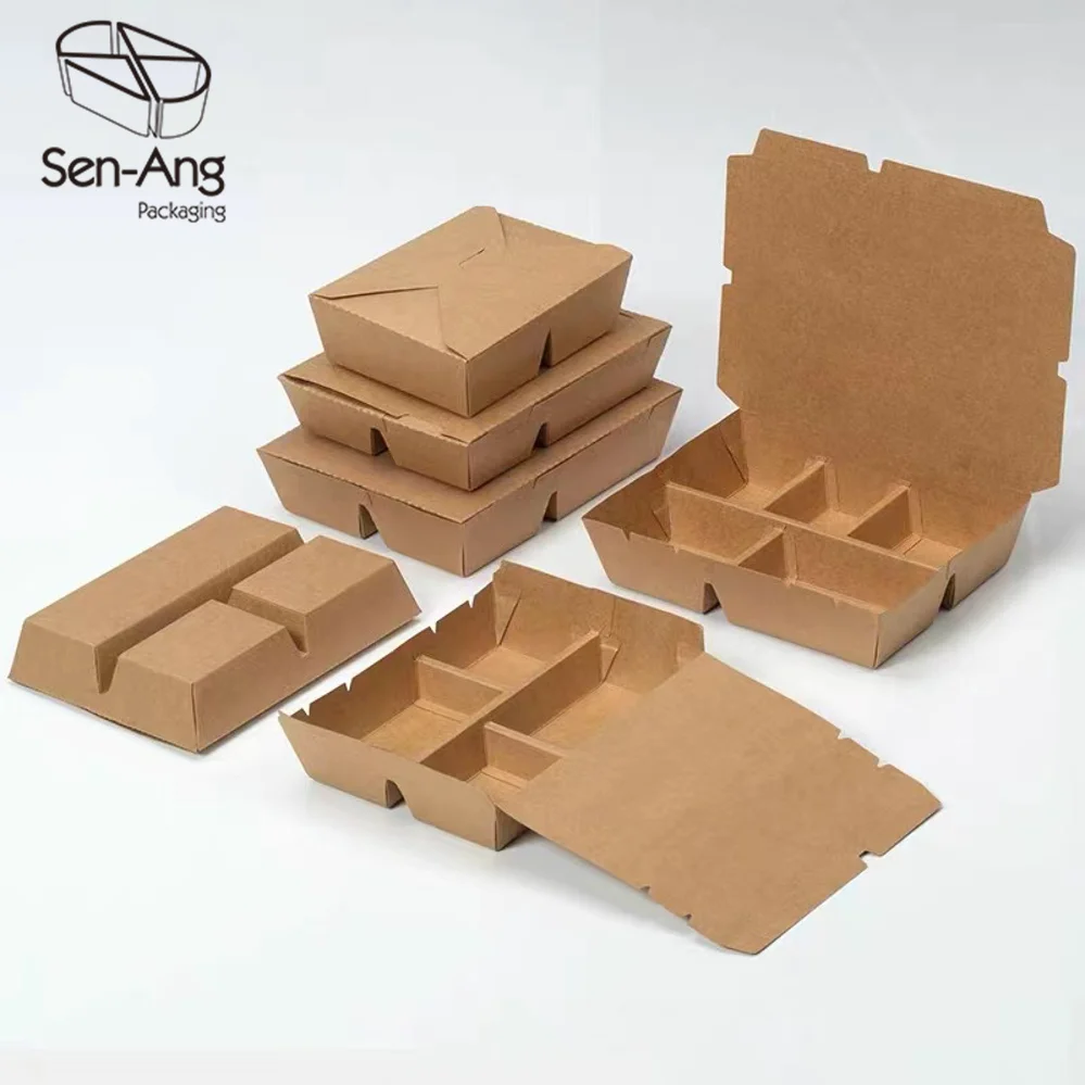 Wholesale Compartment Large Takeaway Paper Container Lunch With Lid Takeway Food Kraft Box