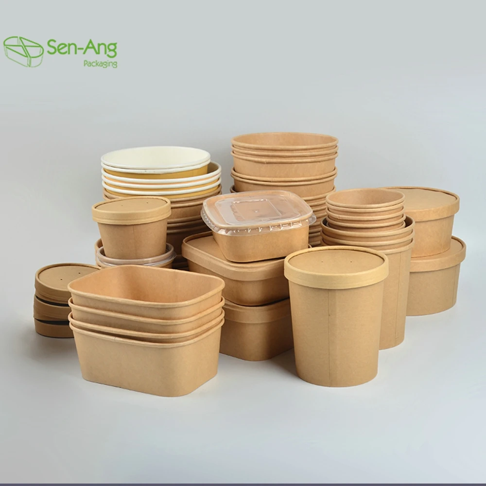 Factory Square Salad Takeaway Container Away Box Lid Take Way Quarter 1500Ml Kraft Paper Bowl - Image 3