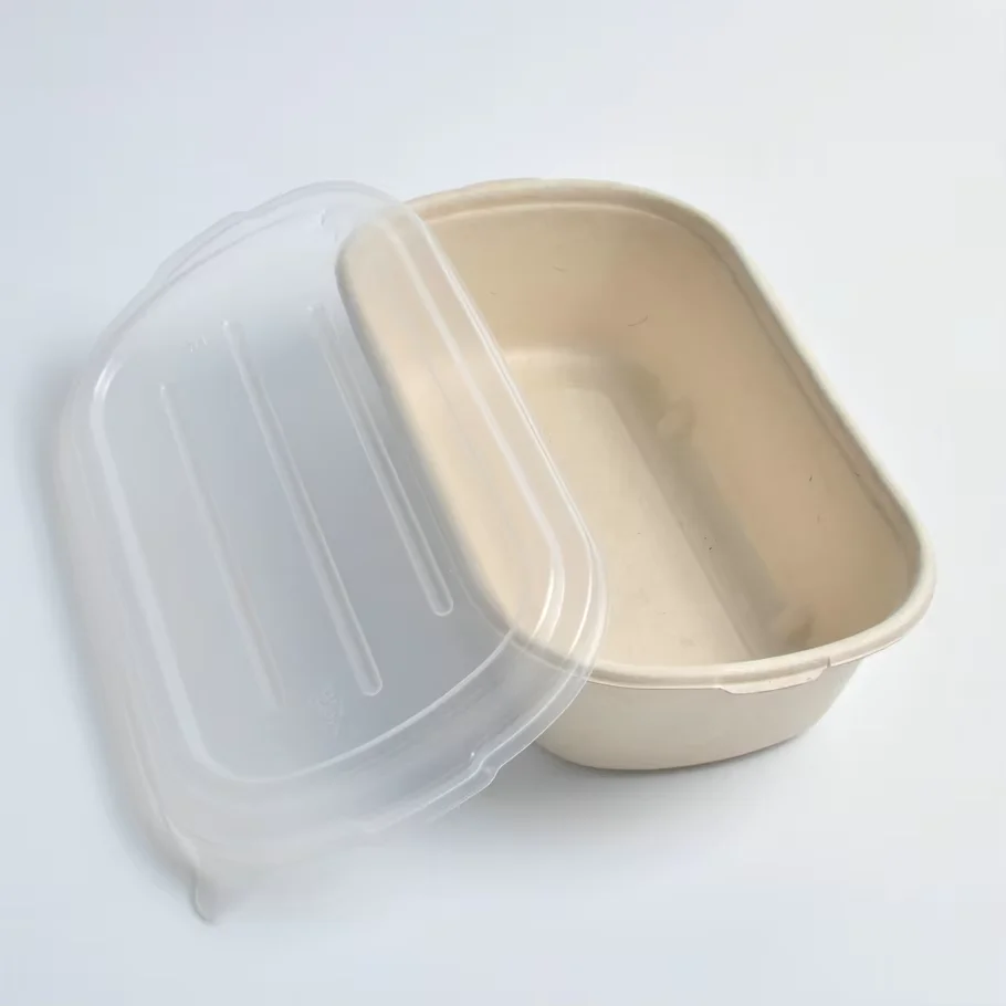 New Product 700Ml Sugarcane Tray Take Away Food Pulp Plate Multi Compartment Bagasse Lunch Box With Lid