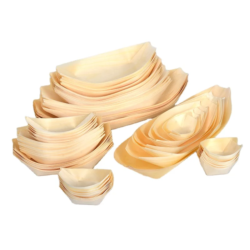 Hot Selling Sushi Wooden Boat Biodegradable Eco-friendly Disposable Natural Pine Wooden Boat/Cone/Plate for Party