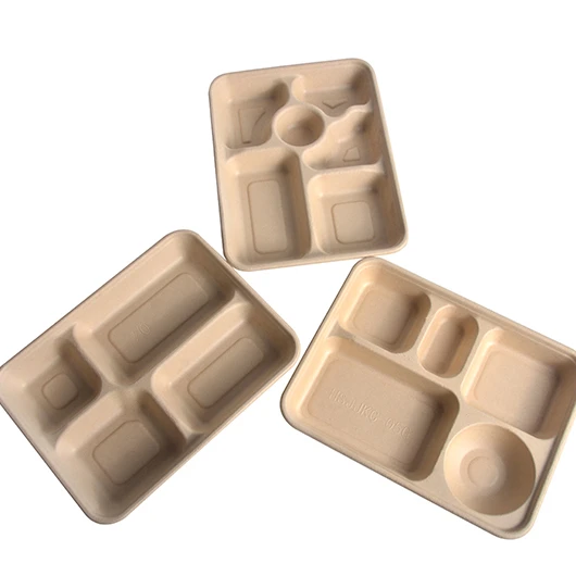 Biodegradable Disposable Divided Plates Bagasse Tray With Compartment - Image 2