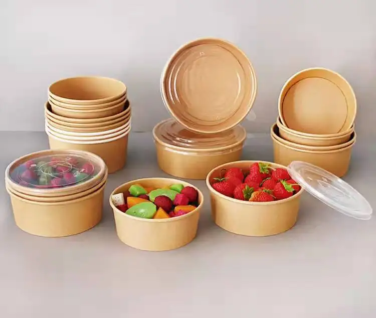 500ml 750ml 1000ml 1300ml Printed Disposable Kraft Paper Bowl Take Away Bowl clear Lid - Image 6