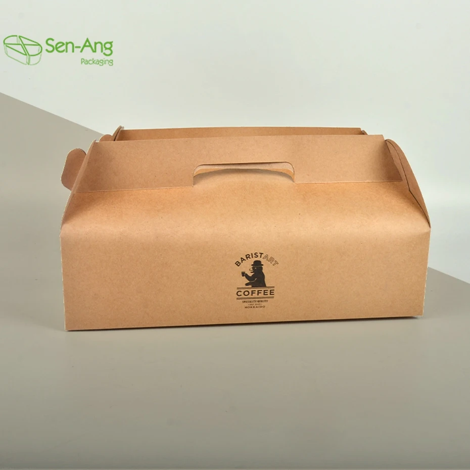 Custom Paper Gable Donut With Handle Food Packaging for Cake Box Bakery Box Cake Packaging - Image 3
