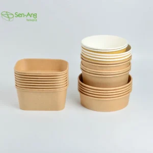 Factory Direct Sale Takeaway Container Take Away Box Lid Salad Rectangle Way Out 750Ml Kraft Paper Bowl