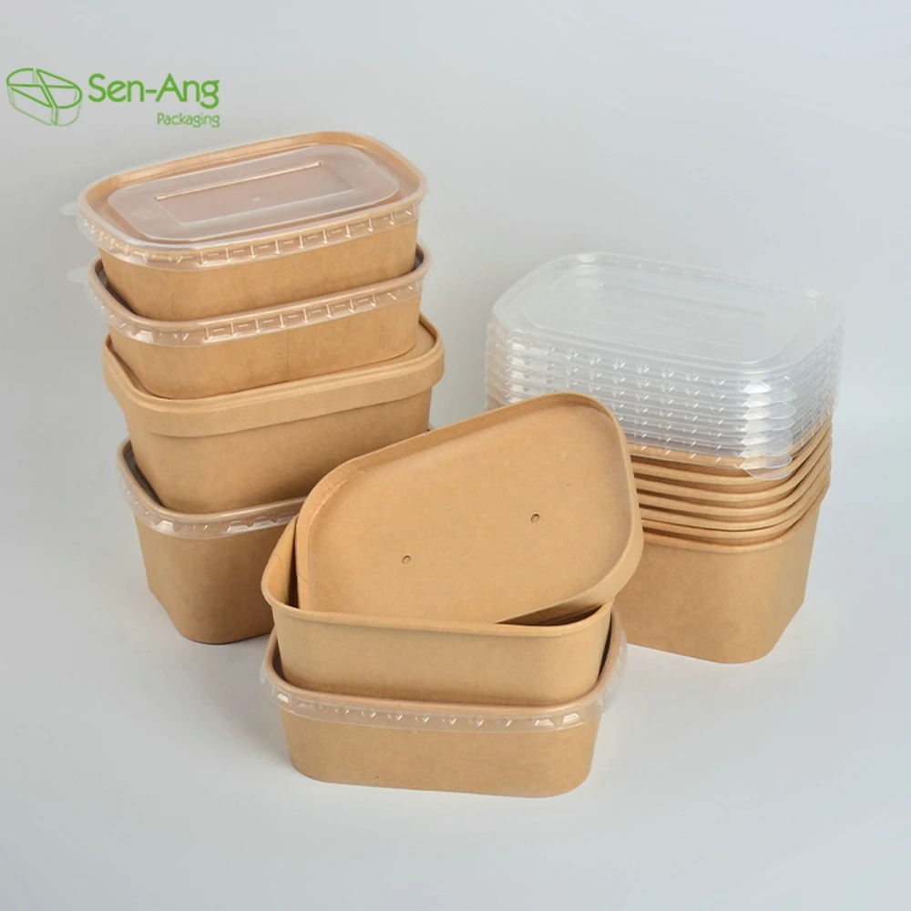 Takeaway Container Round Square Pet Lid Disposable Take Away Kraft Paper Bowl - Image 4