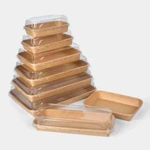 Disposable Kraft Paper Clear Plastic Combo-Pastry Dessert Tiramisu Cake Sushi Takeaway Catering Container Packaging Box Catering