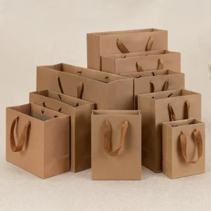 Kraft Square Bottom Paper Gift Bag With Handles Custom Logo Brown Bags