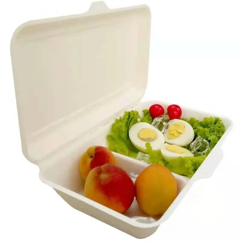 Customizable Biodegradable Fast Food Container Bagasse Packing Box with Lid - Image 3