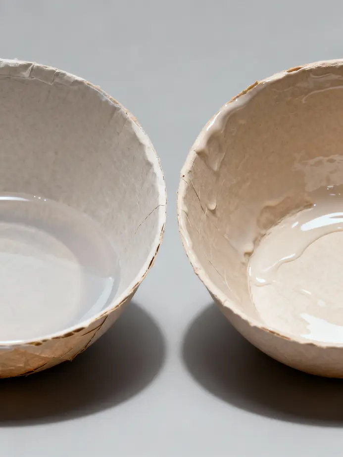 An illustrative close-up of a water-based coated paper bowl, exemplifying its innovative design and functionality.