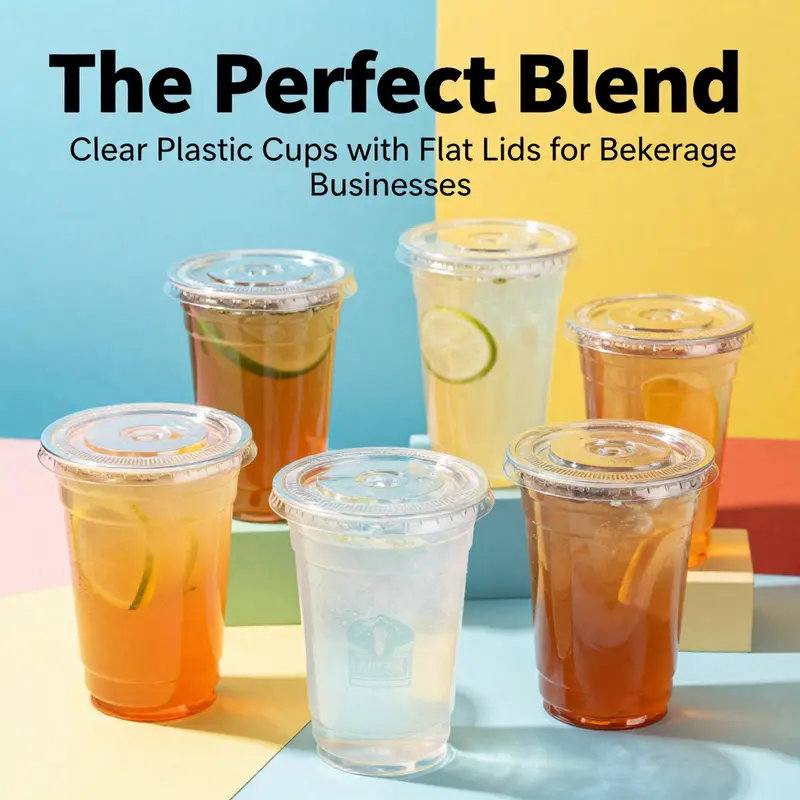 A colorful array of beverages in clear plastic cups with flat lids, showcasing their enticing designs.