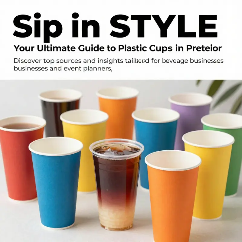 A display of different styles and colors of disposable plastic cups intended for beverages.
