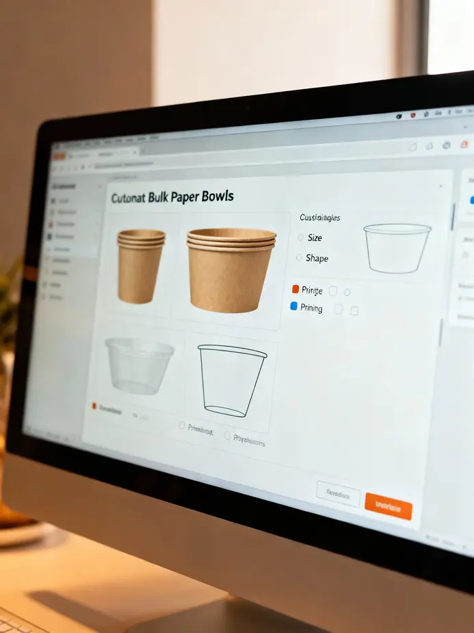 An assortment of eco-friendly bulk paper bowls highlighting various materials like kraft, bagasse, and cornstarch.