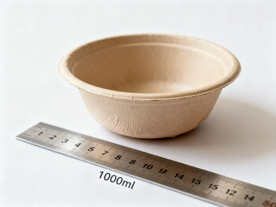 Detailed view of a kraft paper 1000ml bowl, highlighting its durable construction.