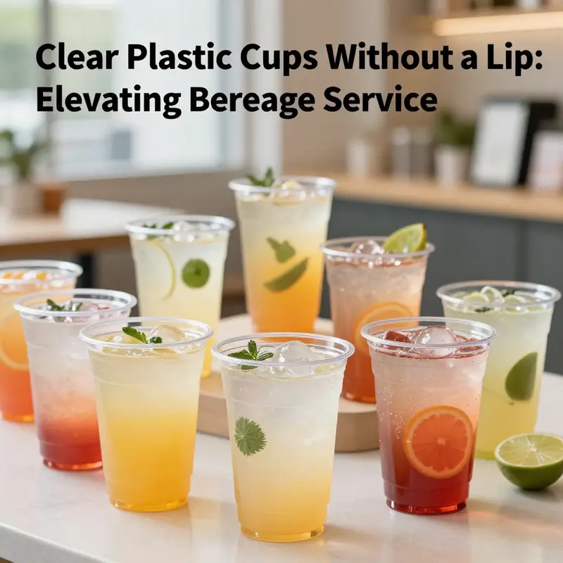 A collection of clear plastic cups without a lip displayed with colorful drinks, showcasing their appeal in food service.