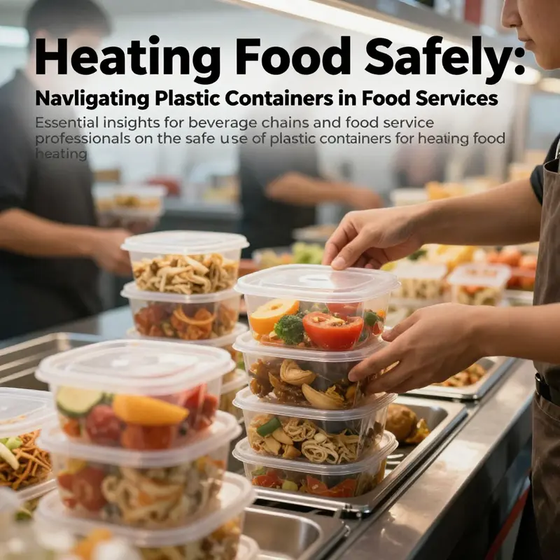 A vibrant food service environment featuring plastic containers, depicting the challenges of heating food safely.