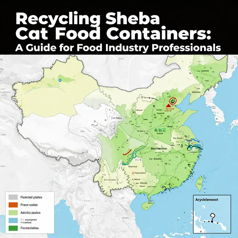 A Sheba plastic cat food container highlighting the important recycling symbols for identification.