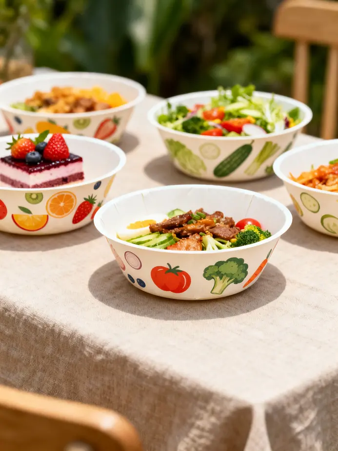 An illustrative close-up of a water-based coated paper bowl, exemplifying its innovative design and functionality.