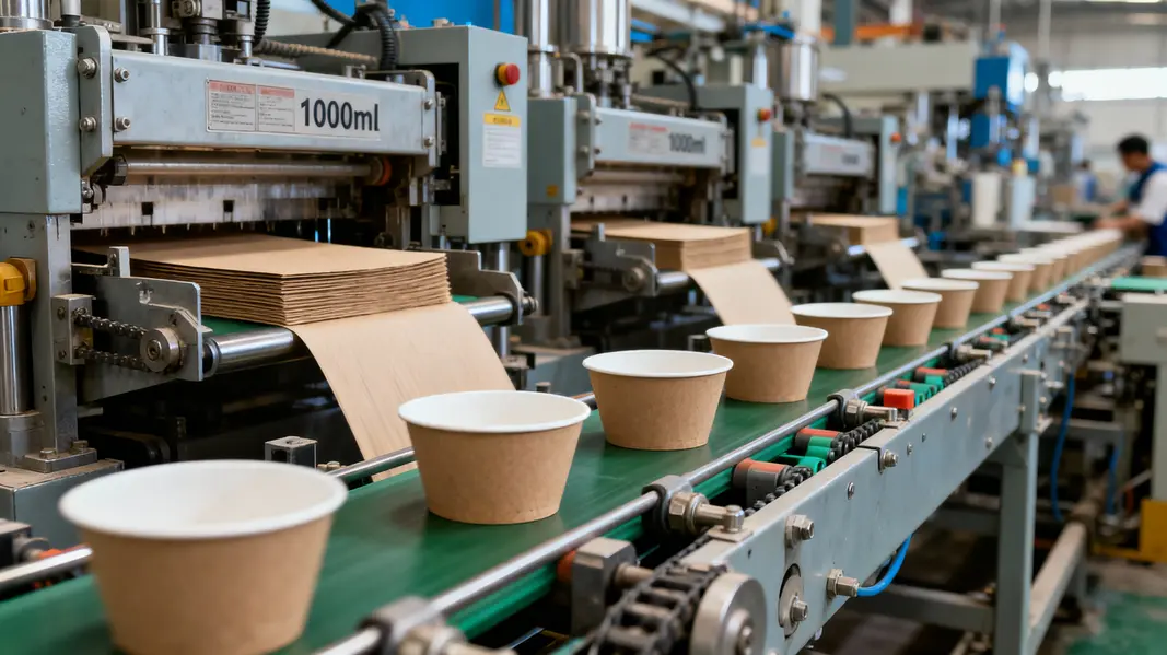 Detailed view of a kraft paper 1000ml bowl, highlighting its durable construction.