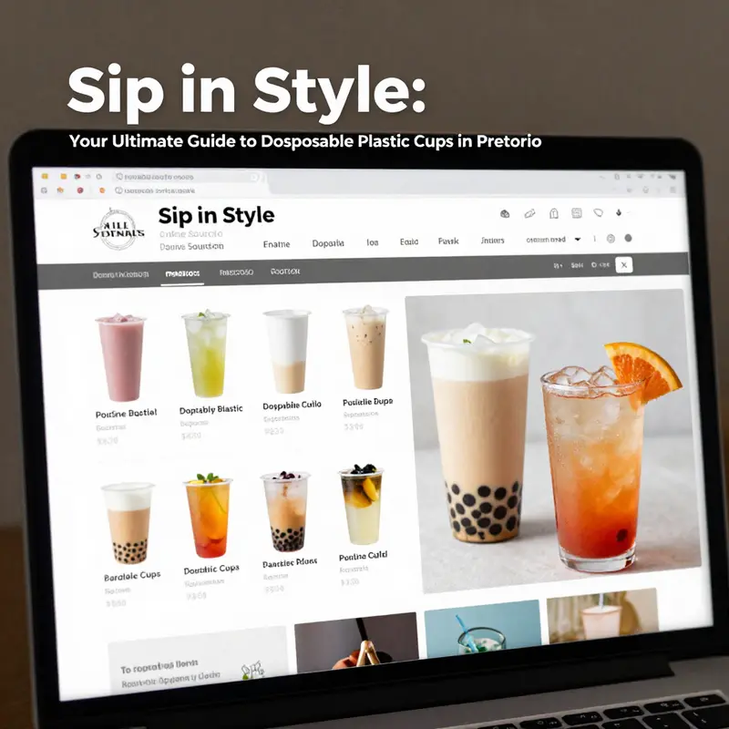 Browsing online for disposable plastic cups pertinent to beverage businesses.