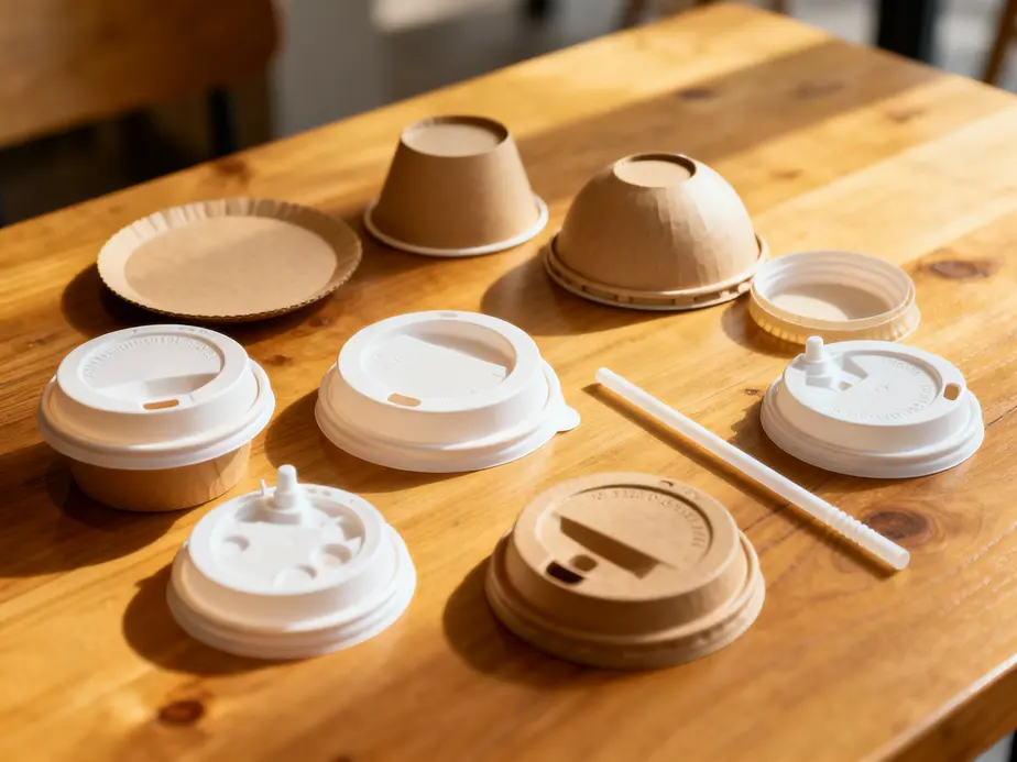 Different types of paper lids for cups displayed, highlighting their unique designs and functionalities.