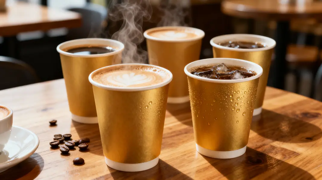 Water-based coating paper cups showcased in an eco-friendly environment, representing modern sustainability.