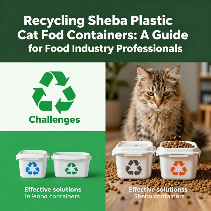 A Sheba plastic cat food container highlighting the important recycling symbols for identification.