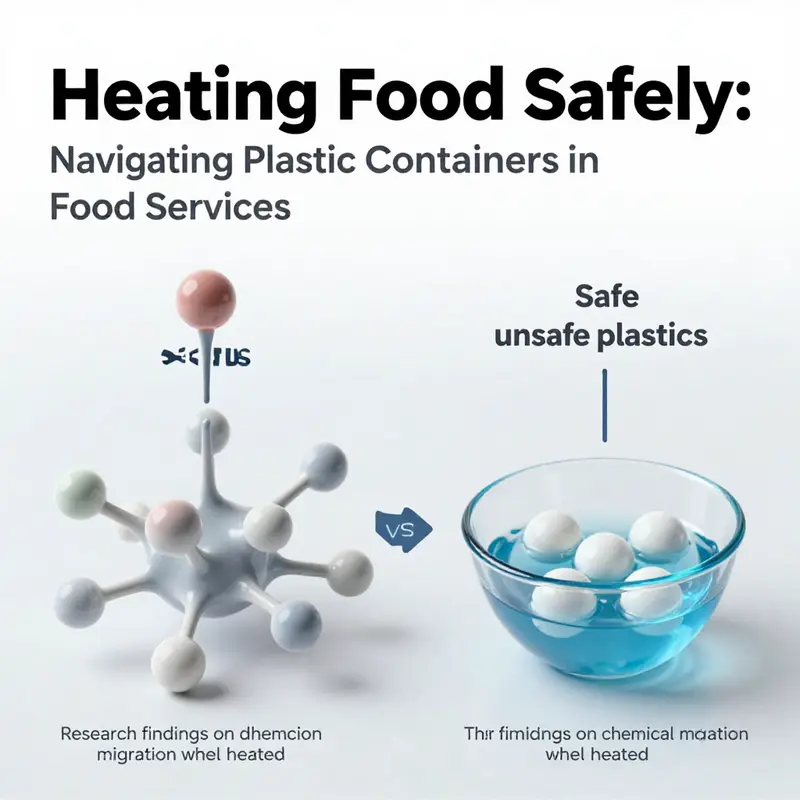Labelled plastic containers ready for safe microwave heating in a professional kitchen.