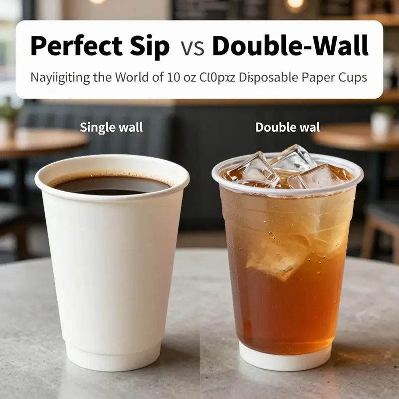 A comparison of single-wall and double-wall 10 oz disposable cups showcasing their insulation capabilities.