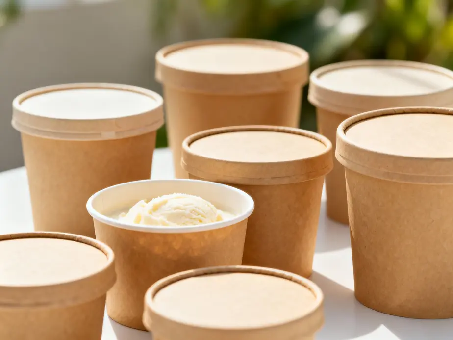Diverse kraft paper food containers for wholesale supply, highlighting eco-friendly options.