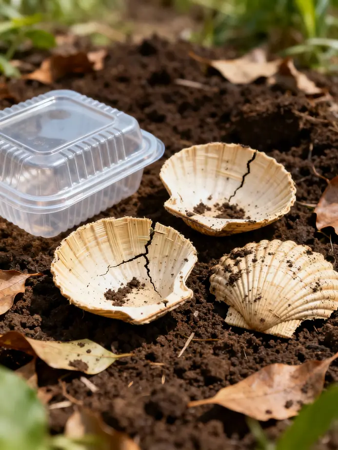 Customized sugarcane clamshells featuring diverse branding and design options.