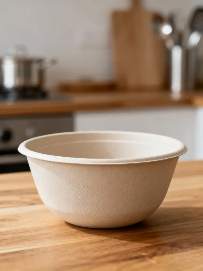 An illustrative close-up of a water-based coated paper bowl, exemplifying its innovative design and functionality.
