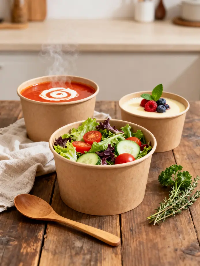 Detailed view of a kraft paper 1000ml bowl, highlighting its durable construction.